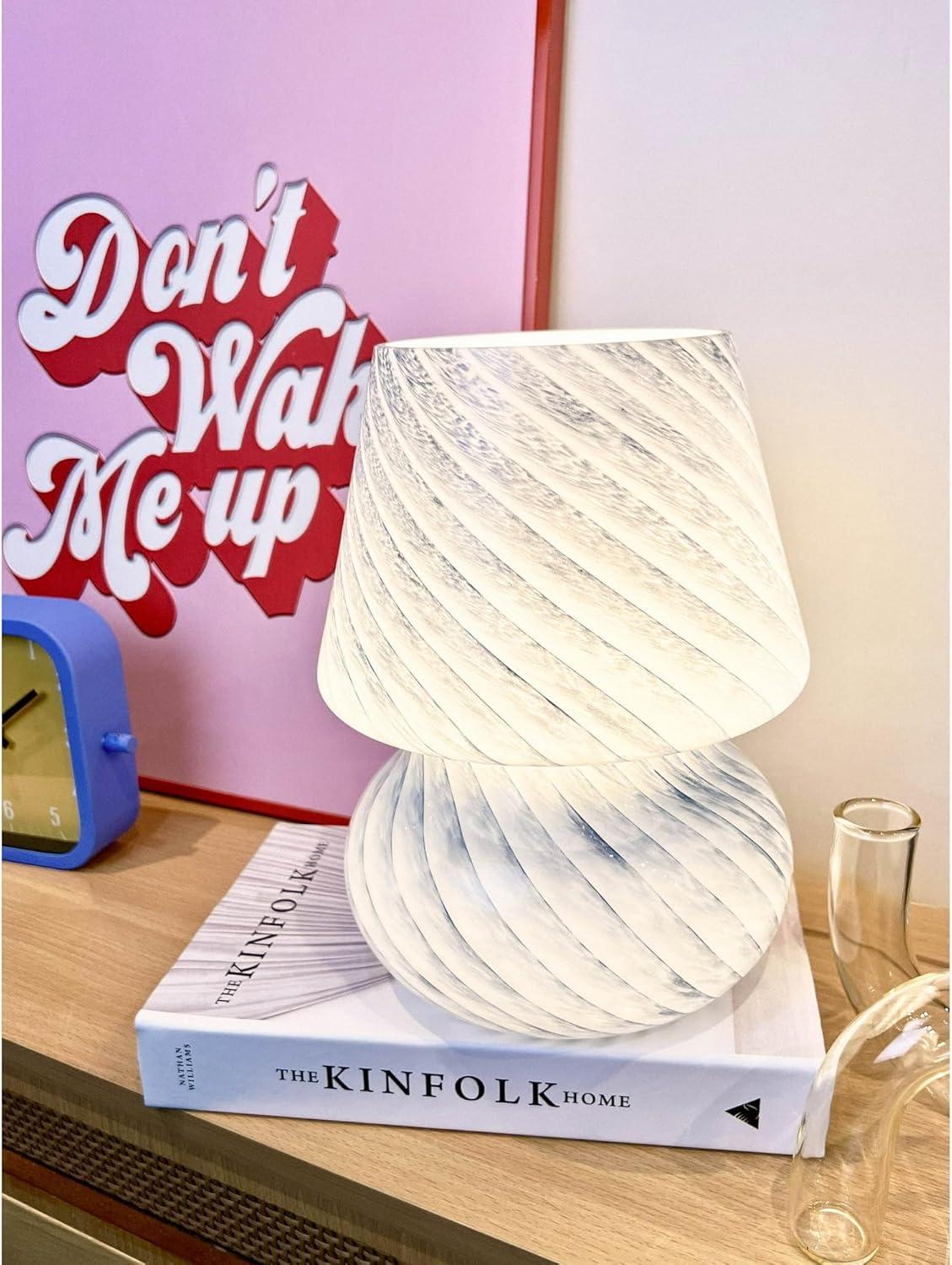 imageUrban Lifestyle 12quot Iridescent Tortoise Glass Mushroom Lamp Modern Retro Table Lamp for Bedroom Living Room or Office DcorBlue