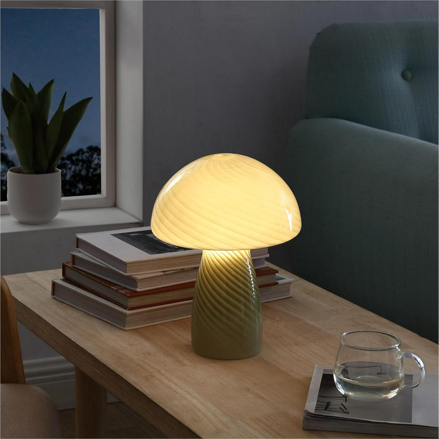 imageUrban Lifestyle 12quot Iridescent Tortoise Glass Mushroom Lamp Modern Retro Table Lamp for Bedroom Living Room or Office DcorGreen