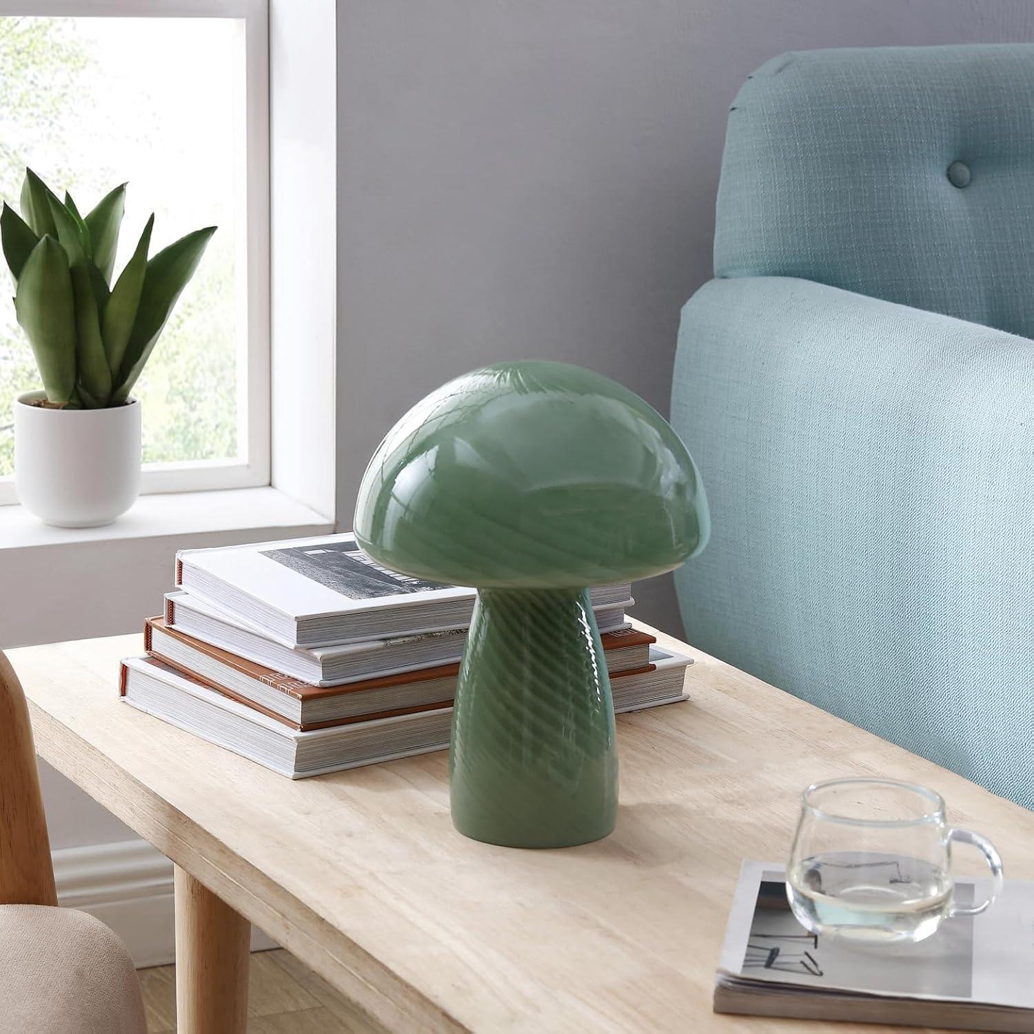 imageUrban Lifestyle 12quot Iridescent Tortoise Glass Mushroom Lamp Modern Retro Table Lamp for Bedroom Living Room or Office DcorGreen