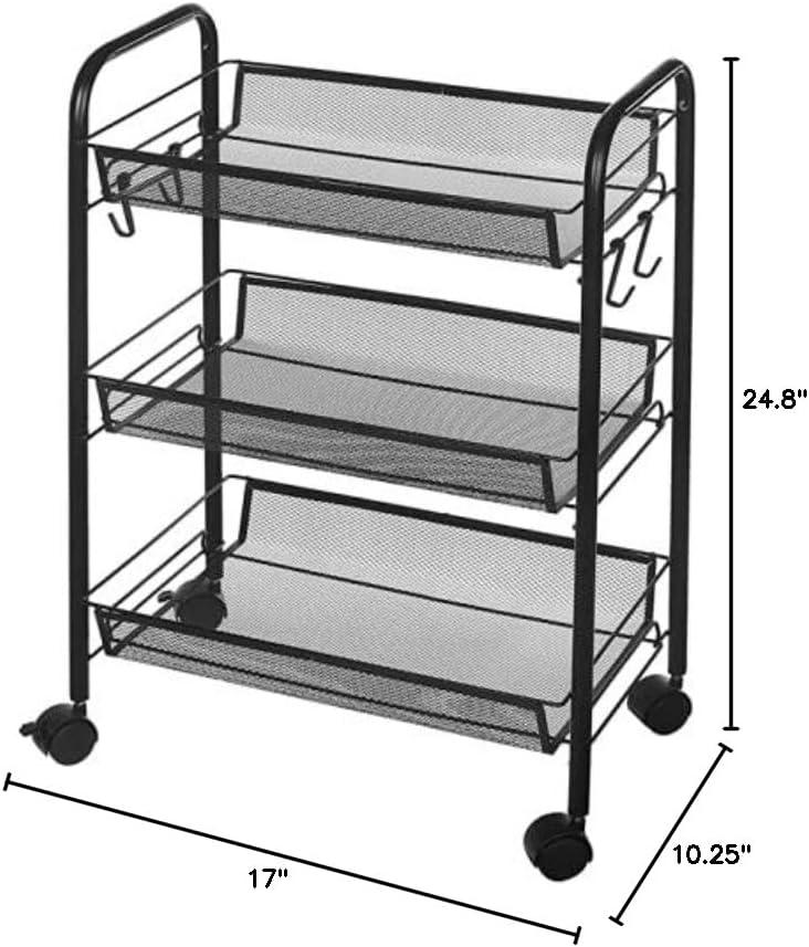 imageUrban Lifestyle 3 Tier Mesh All Purpose Utility Rolling Storage Cart BlackBlack