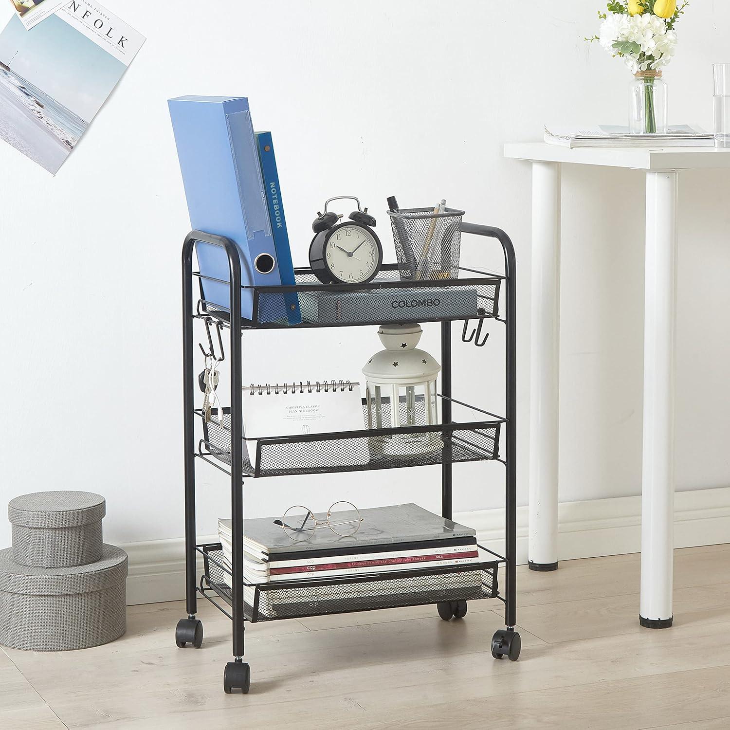 imageUrban Lifestyle 3 Tier Mesh All Purpose Utility Rolling Storage Cart BlackBlack