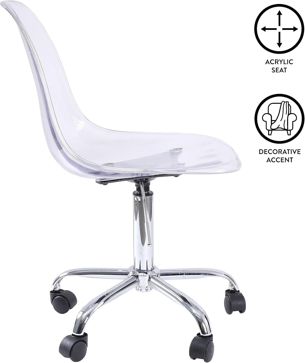 imageUrban Lifestyle Acrylic Rolling Desk Chair Navy Blue with Silver Legs 21D x 19W x 34H InchClear