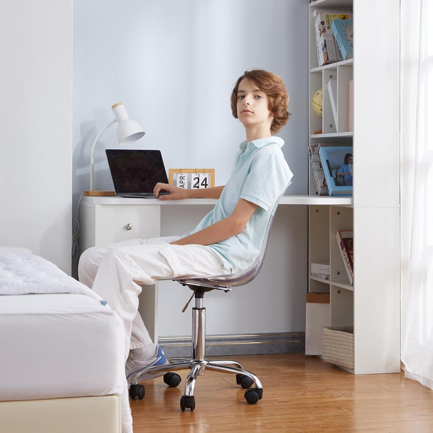 imageUrban Lifestyle Acrylic Rolling Desk Chair Navy Blue with Silver Legs 21D x 19W x 34H InchClear