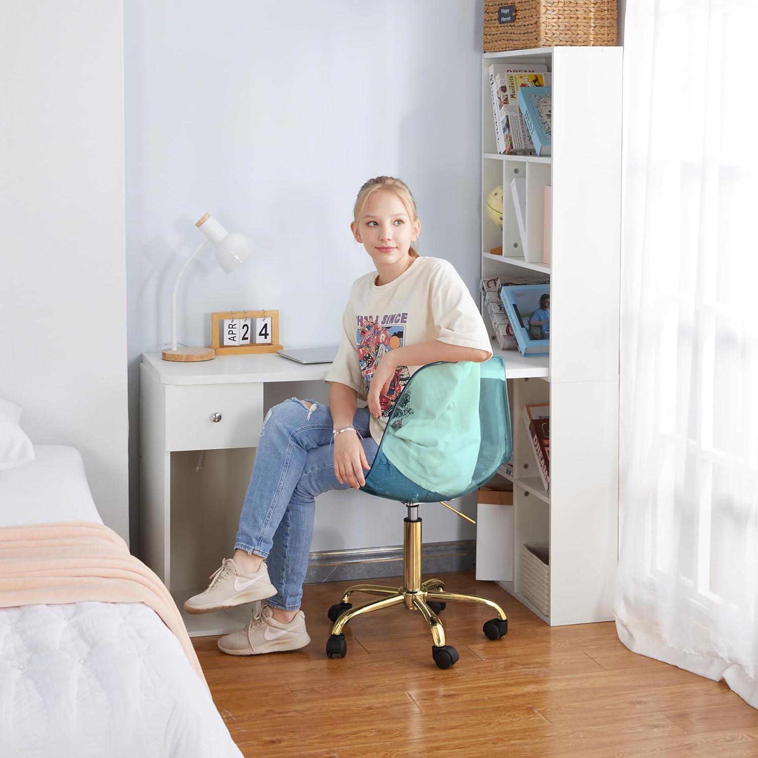imageUrban Lifestyle Acrylic Rolling Desk Chair Navy Blue with Silver Legs 21D x 19W x 34H InchMint