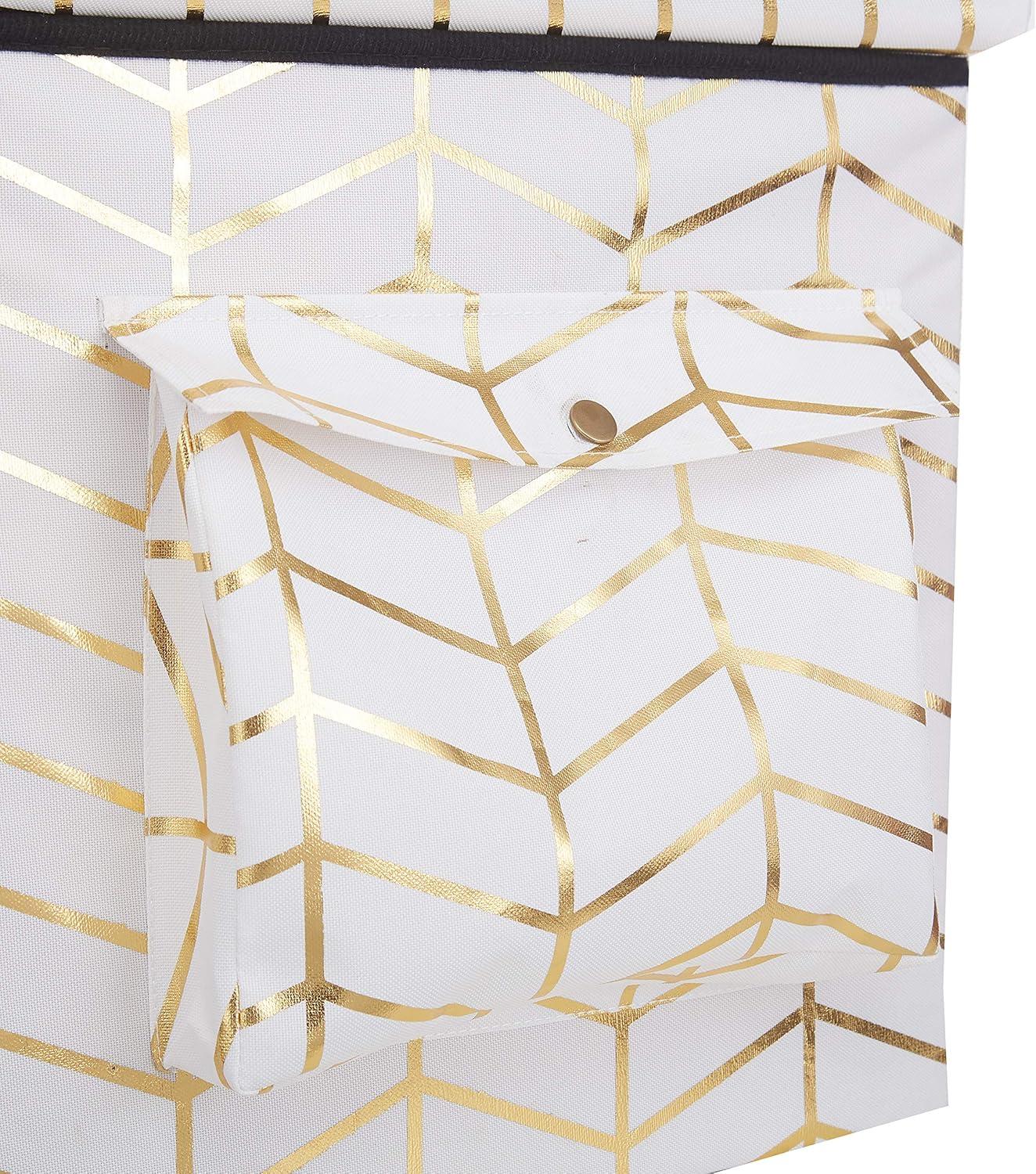 imageUrban Lifestyle Collapsible Storage Ottoman with Laptop Stand Tray Lid and Storage Pocket Gold Geo 15quotx15quotx15quotGold Geo