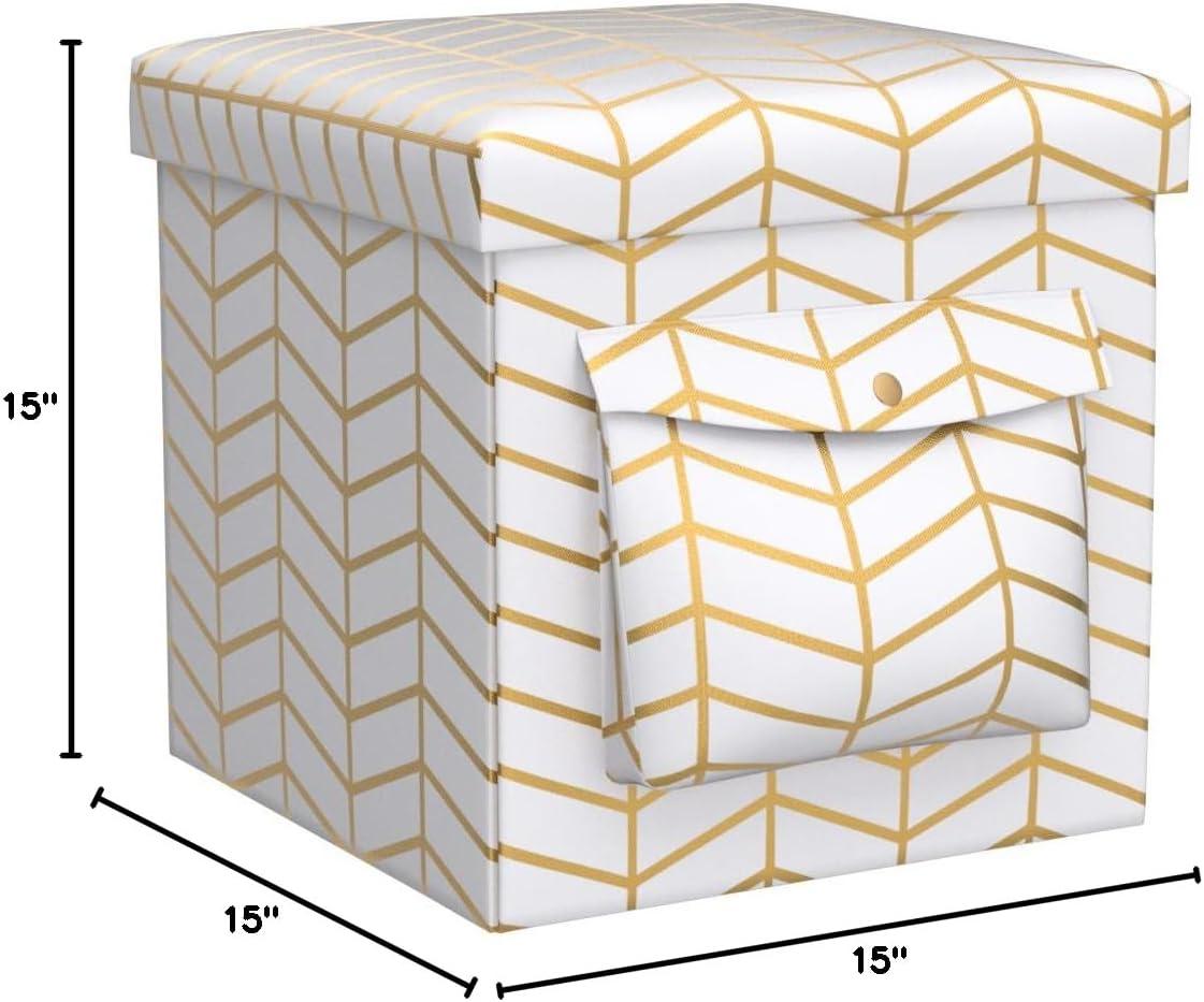 imageUrban Lifestyle Collapsible Storage Ottoman with Laptop Stand Tray Lid and Storage Pocket Gold Geo 15quotx15quotx15quotGold Geo