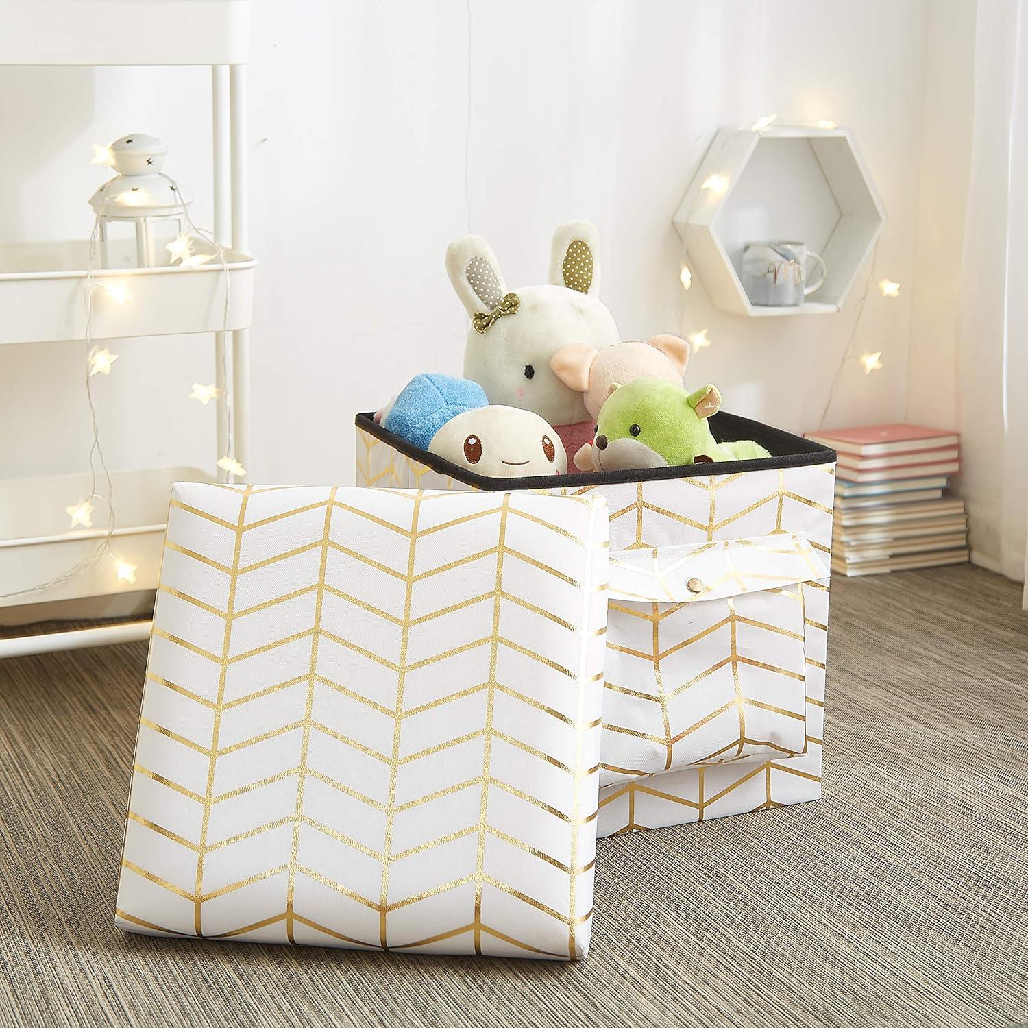 imageUrban Lifestyle Collapsible Storage Ottoman with Laptop Stand Tray Lid and Storage Pocket Gold Geo 15quotx15quotx15quotGold Geo