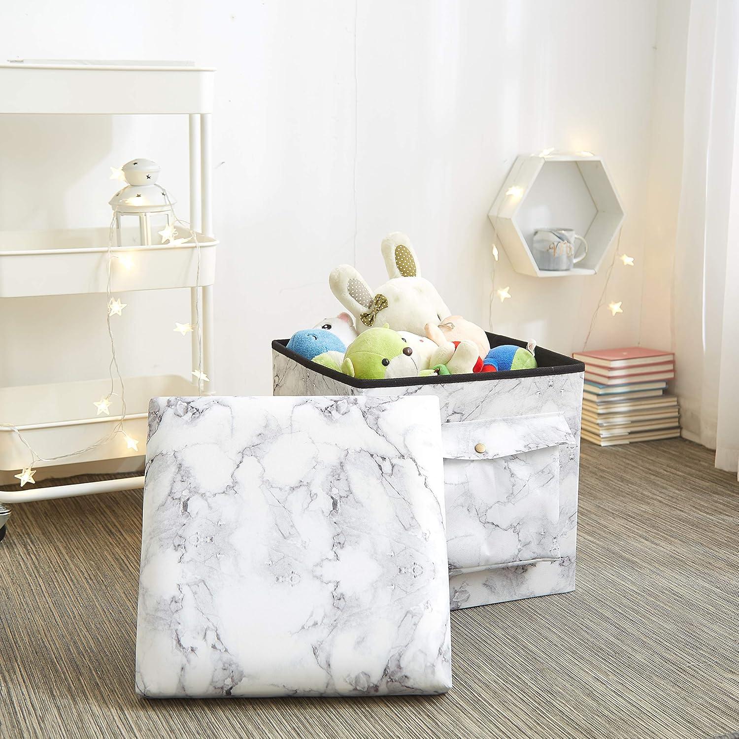 imageUrban Lifestyle Collapsible Storage Ottoman with Laptop Stand Tray Lid and Storage Pocket Marble15quotx15quotx15quot White