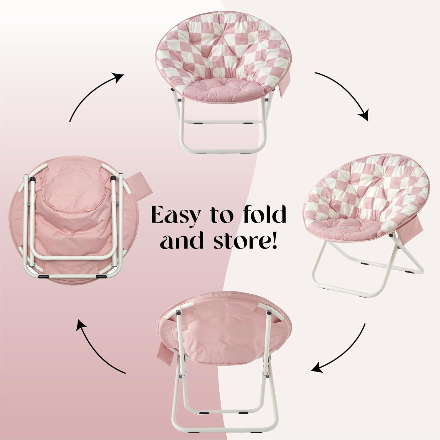 imageUrban Lifestyle Colorblock Micromink Saucer Chair with White Legs PurplePinkWhite Check