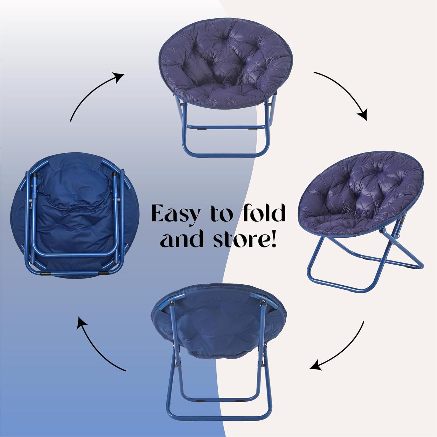 imageUrban Lifestyle Folding Saucer Chair Navy Blue Quilted Cushion Metal Frame 275x295x314 inches