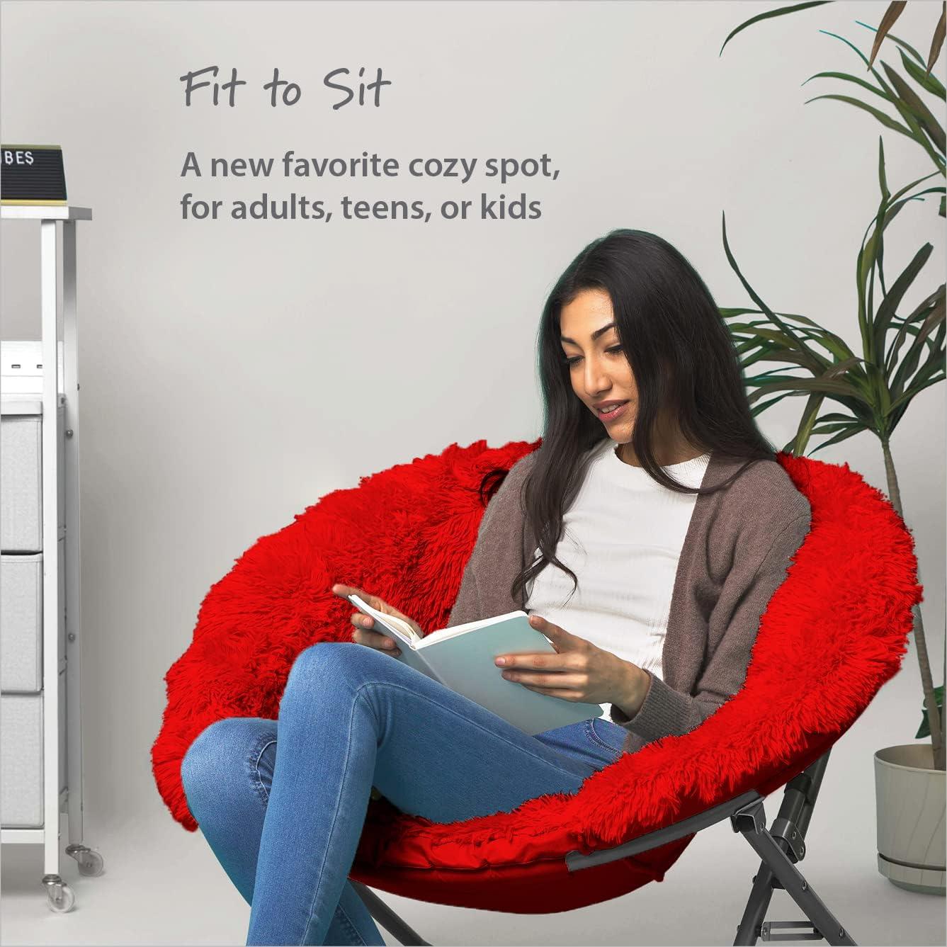 imageUrban Lifestyle Oversized Mongolian Faux Fur Saucer Chair MintRed