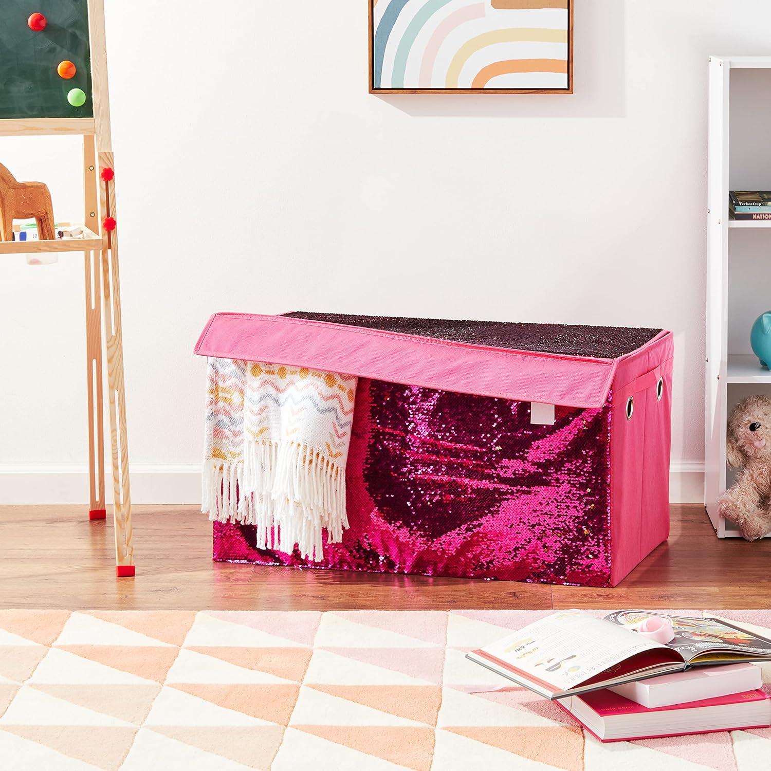 imageUrban Lifestyle Reversible Flip Sequin Foldable Collapsible Storage Bin Trunk MermaidBlackPink