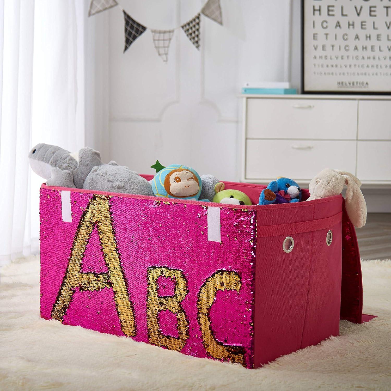 imageUrban Lifestyle Reversible Flip Sequin Foldable Collapsible Storage Bin Trunk MermaidBlackPink