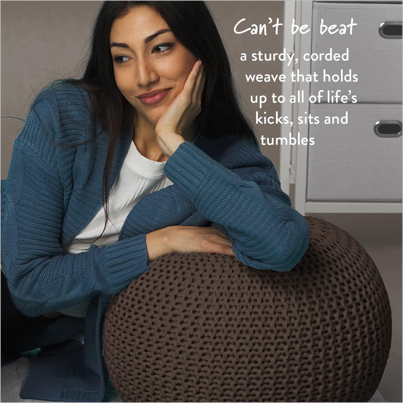 imageUrban Lifestyle Round Knit Pouf Hand Woven Cotton NavyBrown