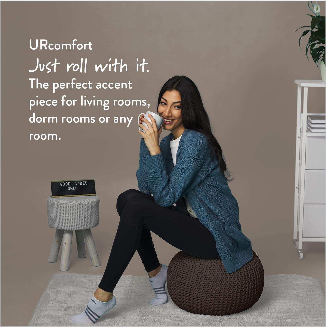 imageUrban Lifestyle Round Knit Pouf Hand Woven Cotton NavyBrown