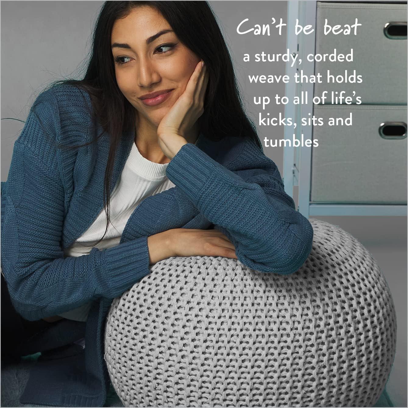 imageUrban Lifestyle Round Knit Pouf Hand Woven Cotton NavyIvory