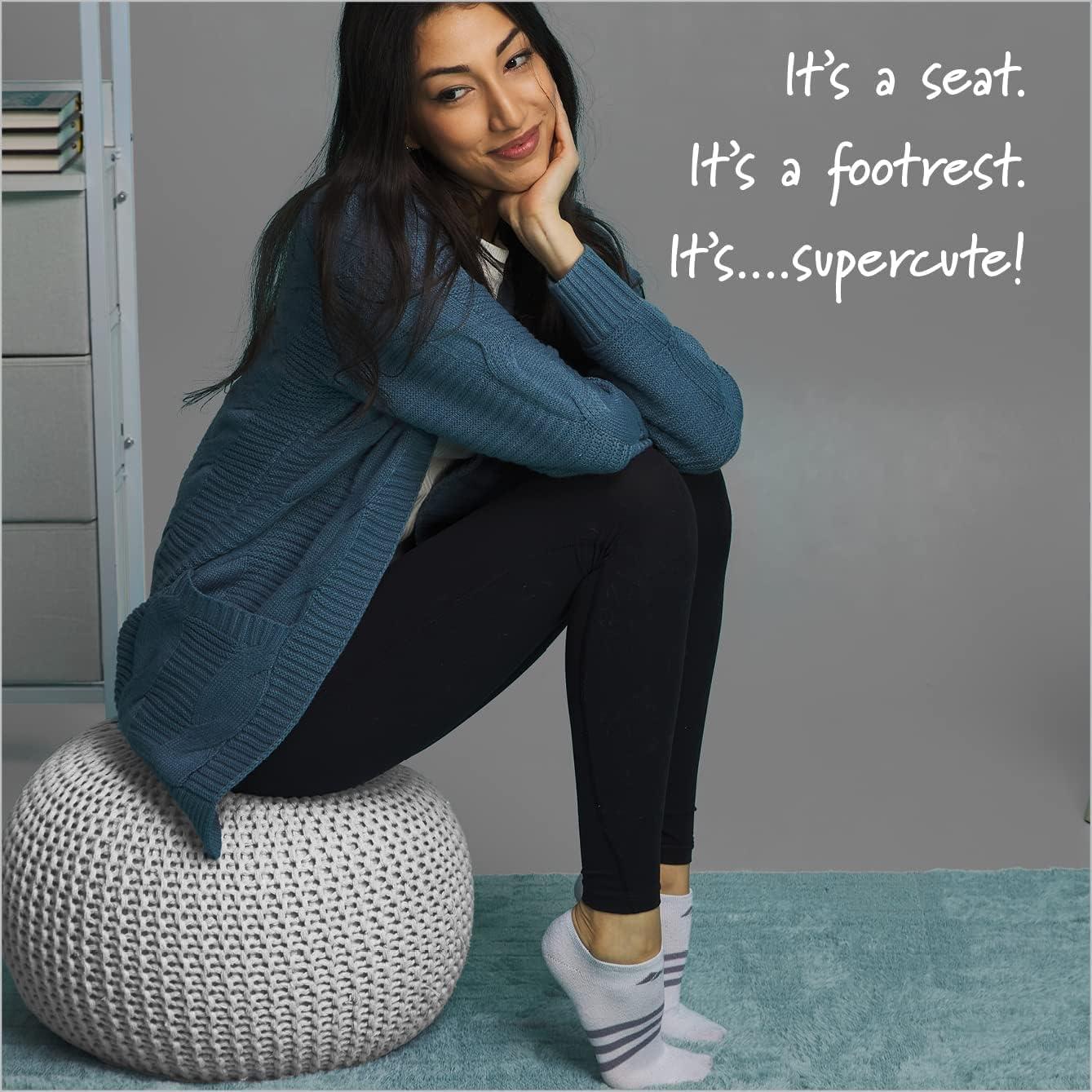 imageUrban Lifestyle Round Knit Pouf Hand Woven Cotton NavyIvory