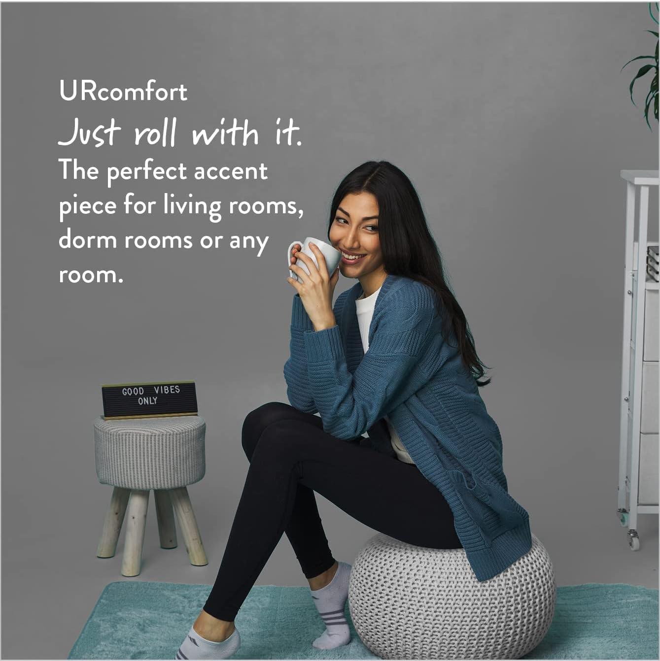 imageUrban Lifestyle Round Knit Pouf Hand Woven Cotton NavyIvory