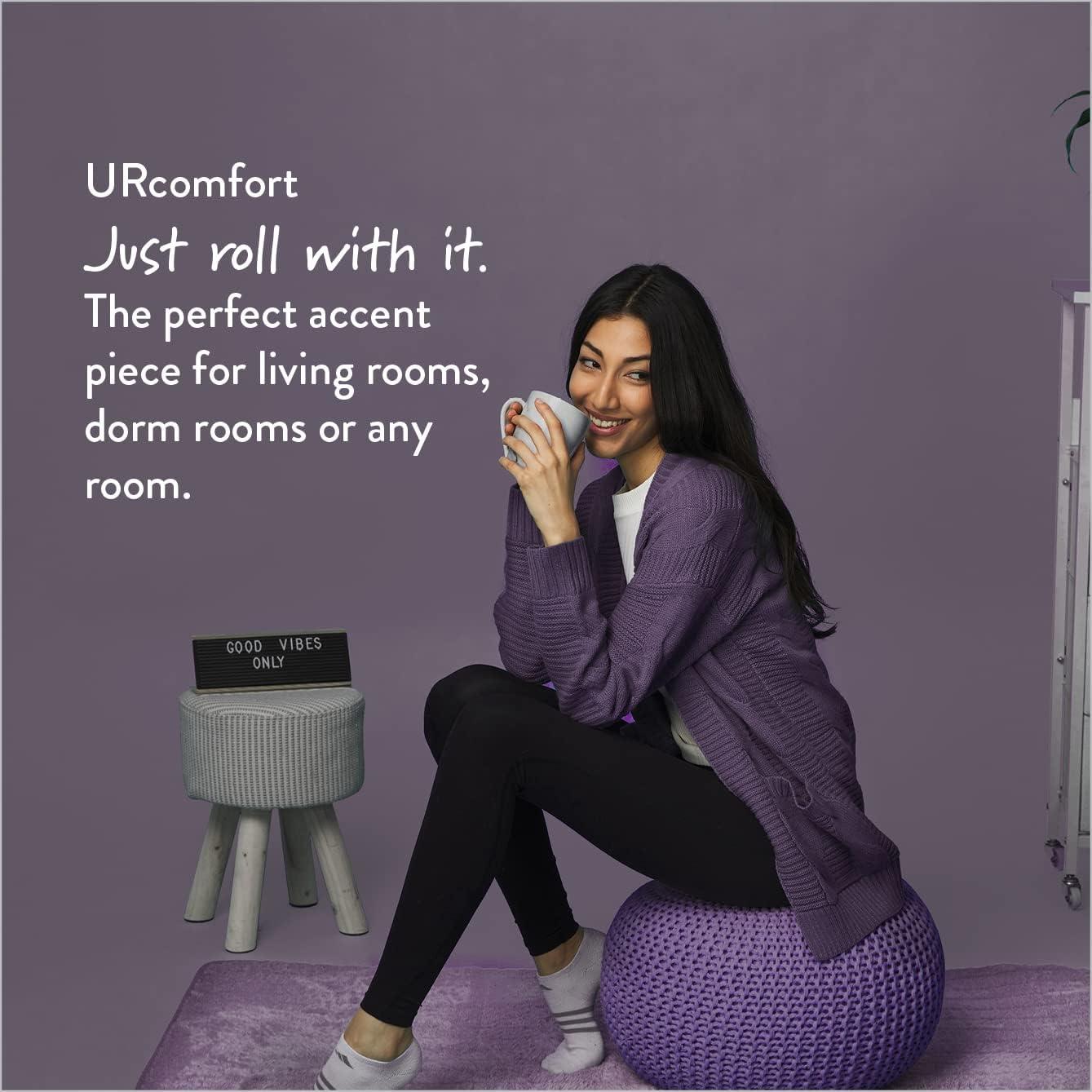 imageUrban Lifestyle Round Knit Pouf Hand Woven Cotton NavyPurple