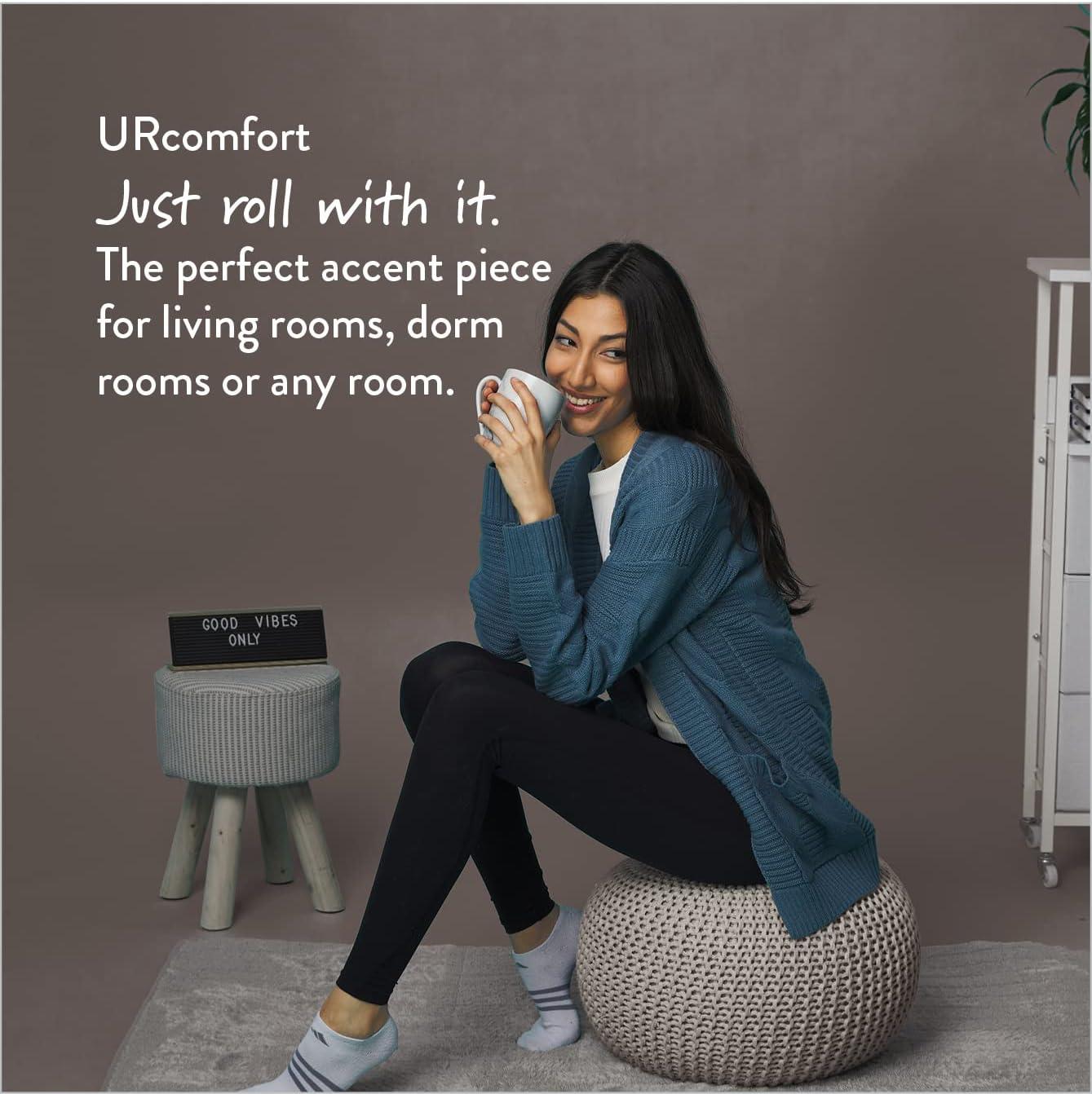 imageUrban Lifestyle Round Knit Pouf Hand Woven Cotton NavyTaupe