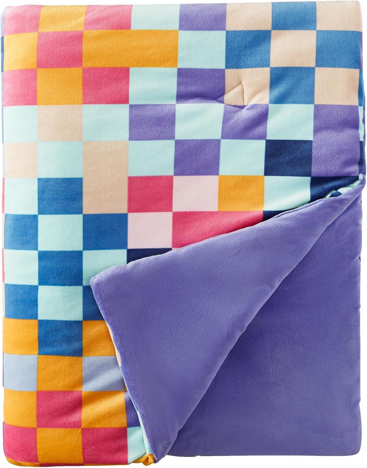 imageUrban Lifestyle Smooshie Plush Throw Blanket 50x60 Ultra Cozy Throw Multicolor Checkered Pattern with Purple Reverse Lightweight ampamp Fluffy for Couch Bed ampamp Travel Kids ampamp Adults