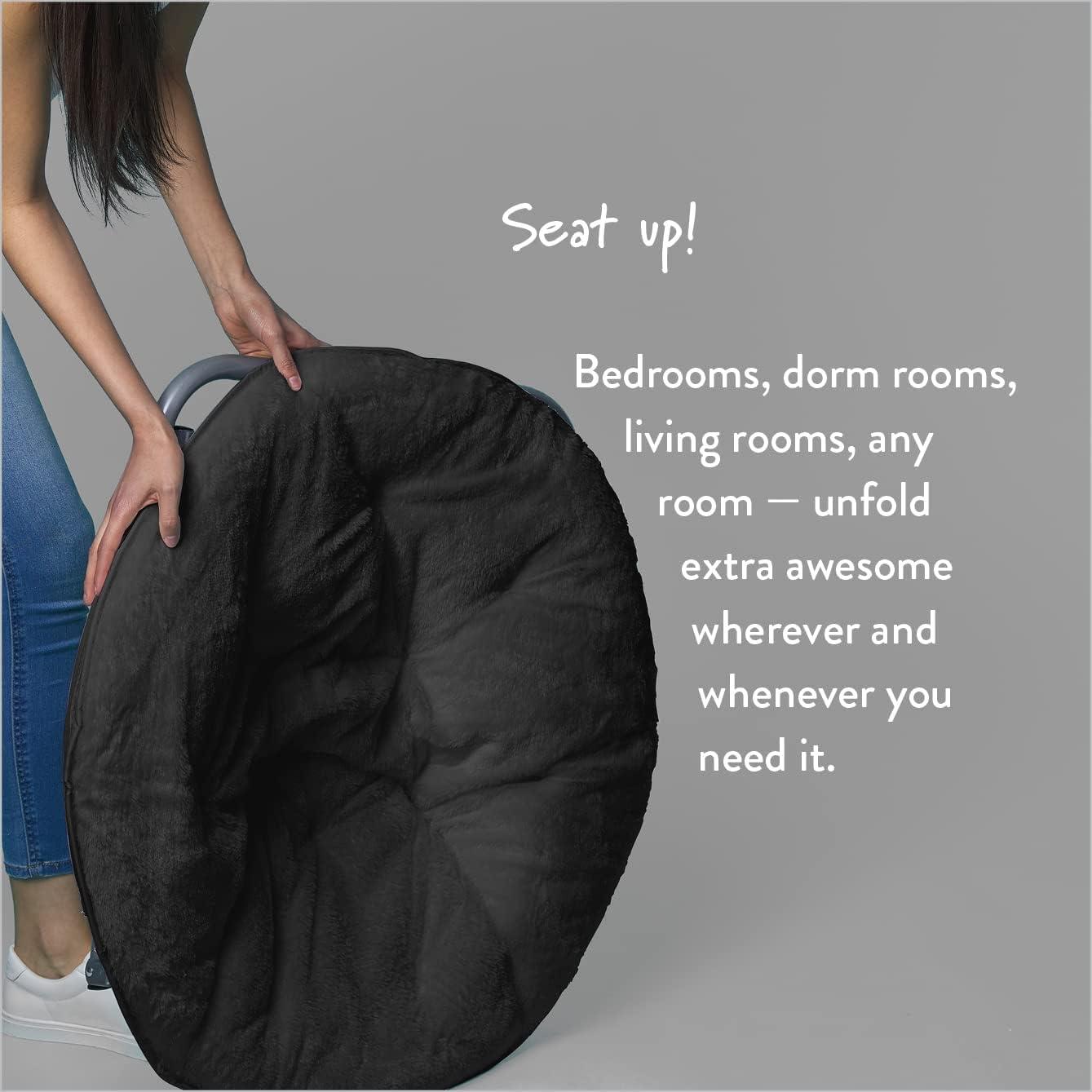 imageUrban Lifestyle Super Soft Faux Fur Saucer Chair with Folding Metal Frame AquaBlack