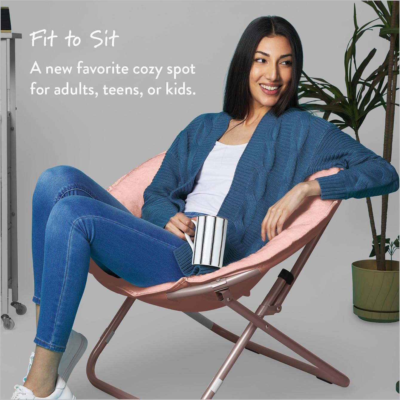 imageUrban Lifestyle Super Soft Faux Fur Saucer Chair with Folding Metal Frame AquaBlushRose Gold