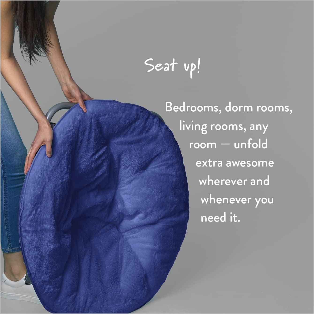 imageUrban Lifestyle Super Soft Faux Fur Saucer Chair with Folding Metal Frame AquaDark Blue