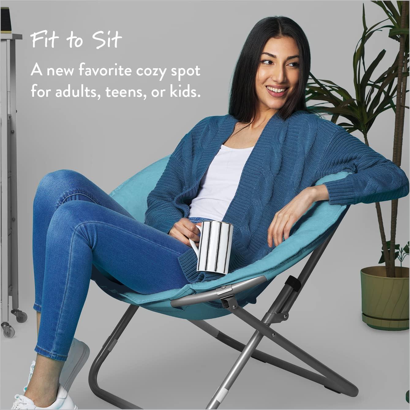 imageUrban Lifestyle Super Soft Faux Fur Saucer Chair with Folding Metal Frame AquaLight Blue