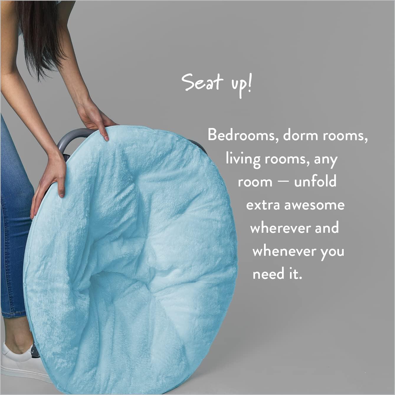 imageUrban Lifestyle Super Soft Faux Fur Saucer Chair with Folding Metal Frame AquaLight Blue