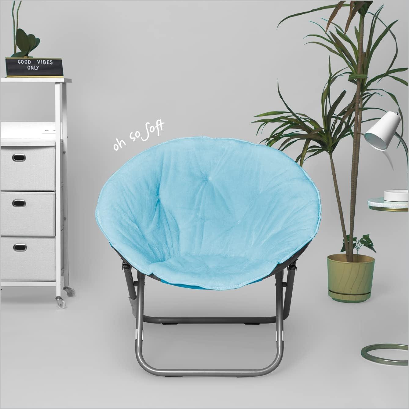 imageUrban Lifestyle Super Soft Faux Fur Saucer Chair with Folding Metal Frame AquaLight Blue