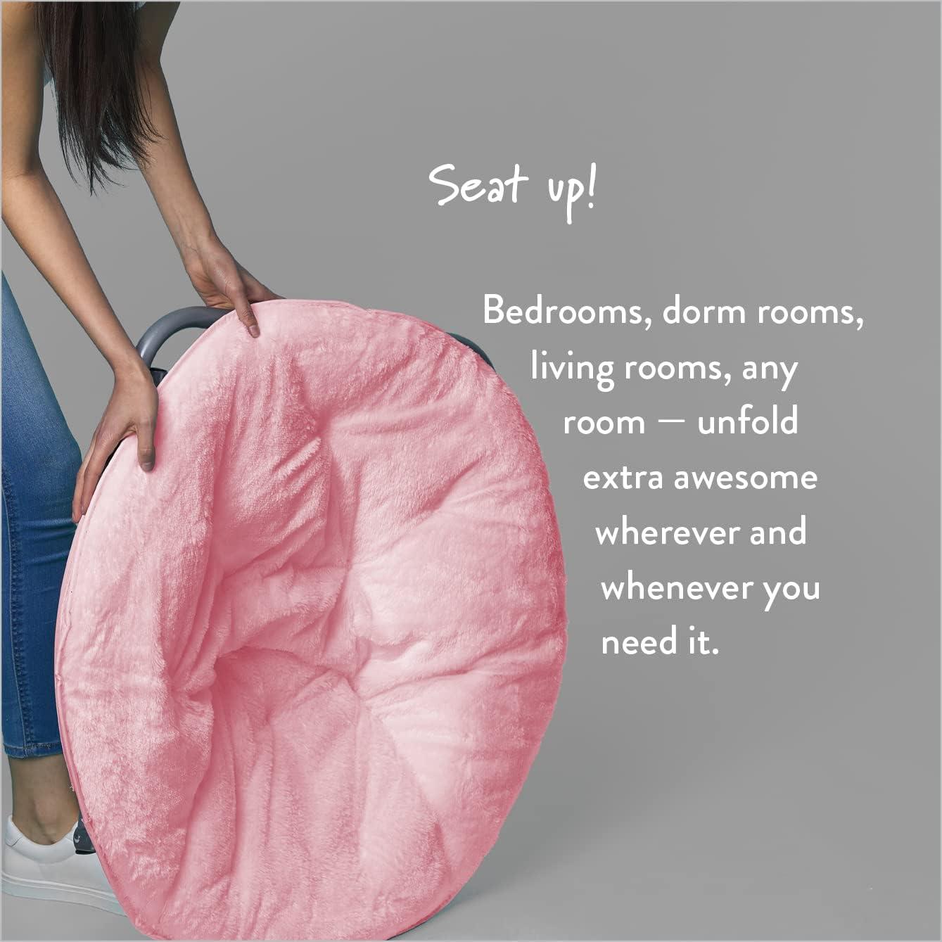 imageUrban Lifestyle Super Soft Faux Fur Saucer Chair with Folding Metal Frame AquaLight Pink