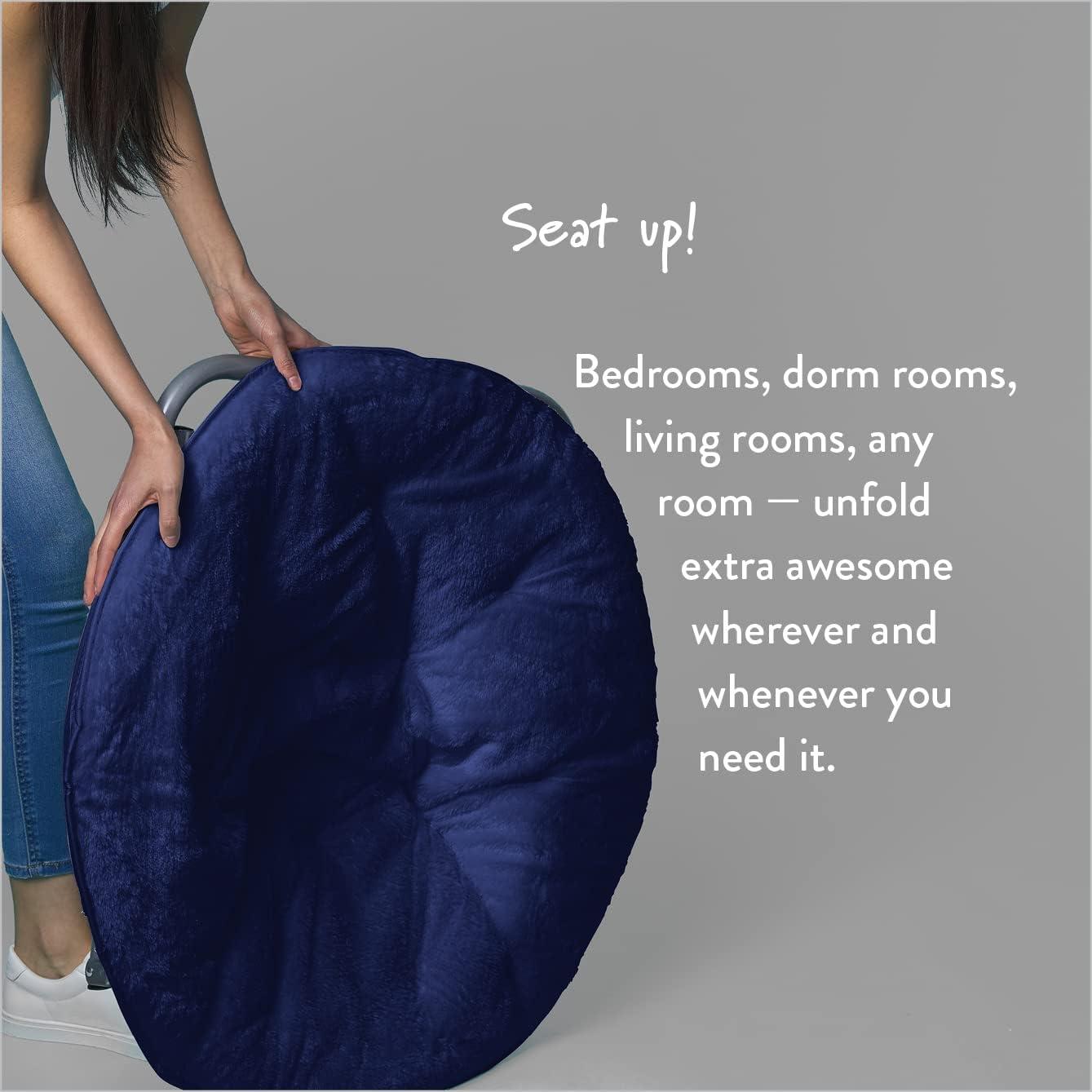 imageUrban Lifestyle Super Soft Faux Fur Saucer Chair with Folding Metal Frame AquaNavy