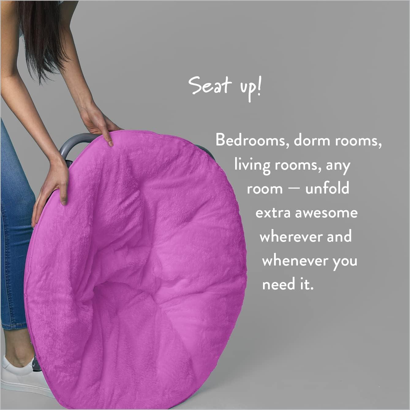 imageUrban Lifestyle Super Soft Faux Fur Saucer Chair with Folding Metal Frame AquaPink