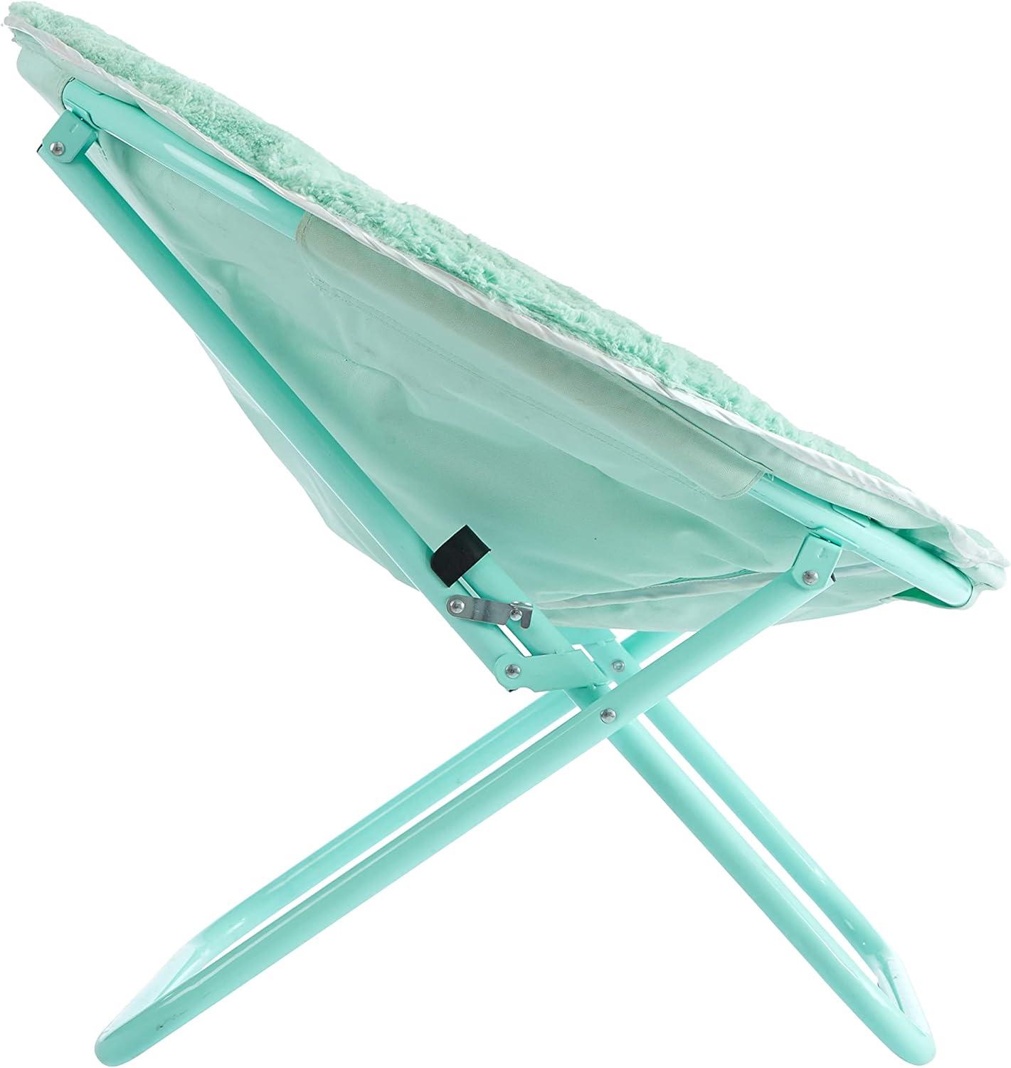 imageUrban Lifestyle Super Soft Faux Fur Saucer Chair with Folding Metal Frame AquaTeal