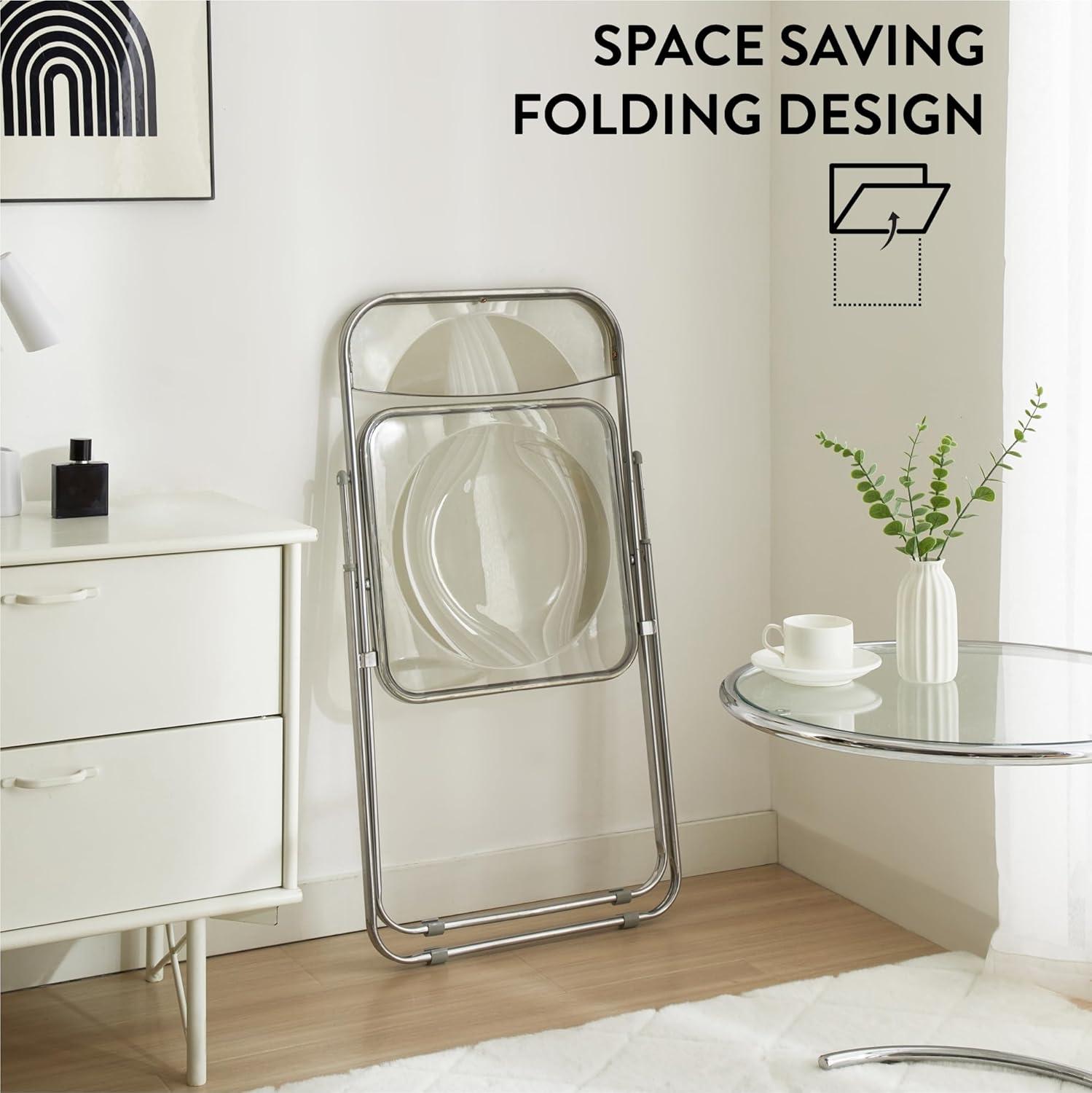 imageUrban Lifestyle Transparent Acrylic Modern Folding Chair with Chrome Frame BlushBlack