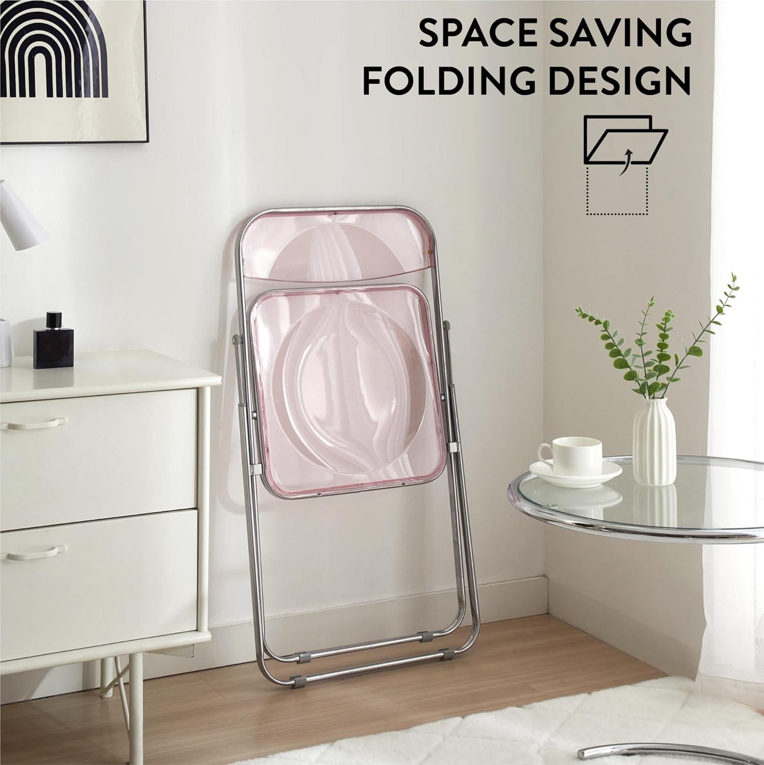 imageUrban Lifestyle Transparent Acrylic Modern Folding Chair with Chrome Frame BlushBlush