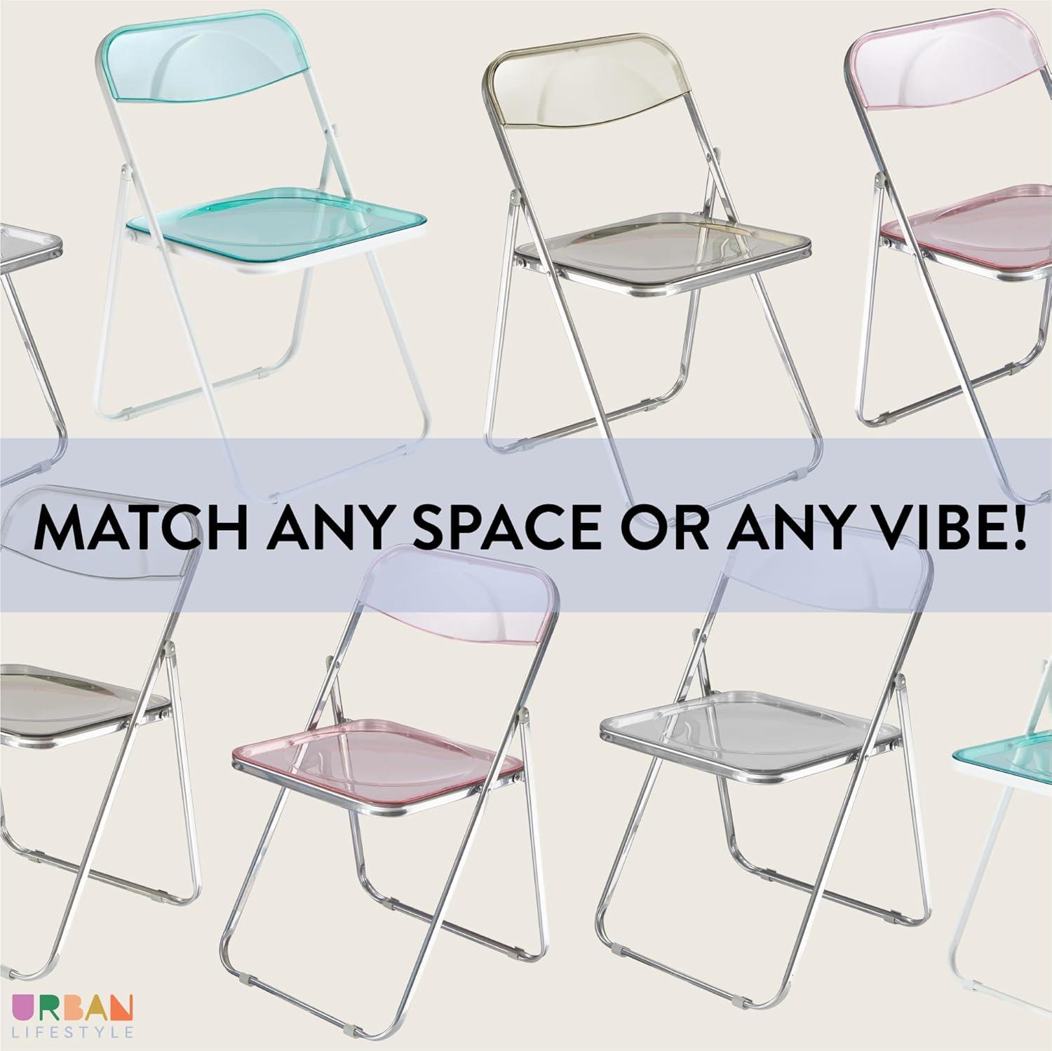 imageUrban Lifestyle Transparent Acrylic Modern Folding Chair with Chrome Frame BlushBlush