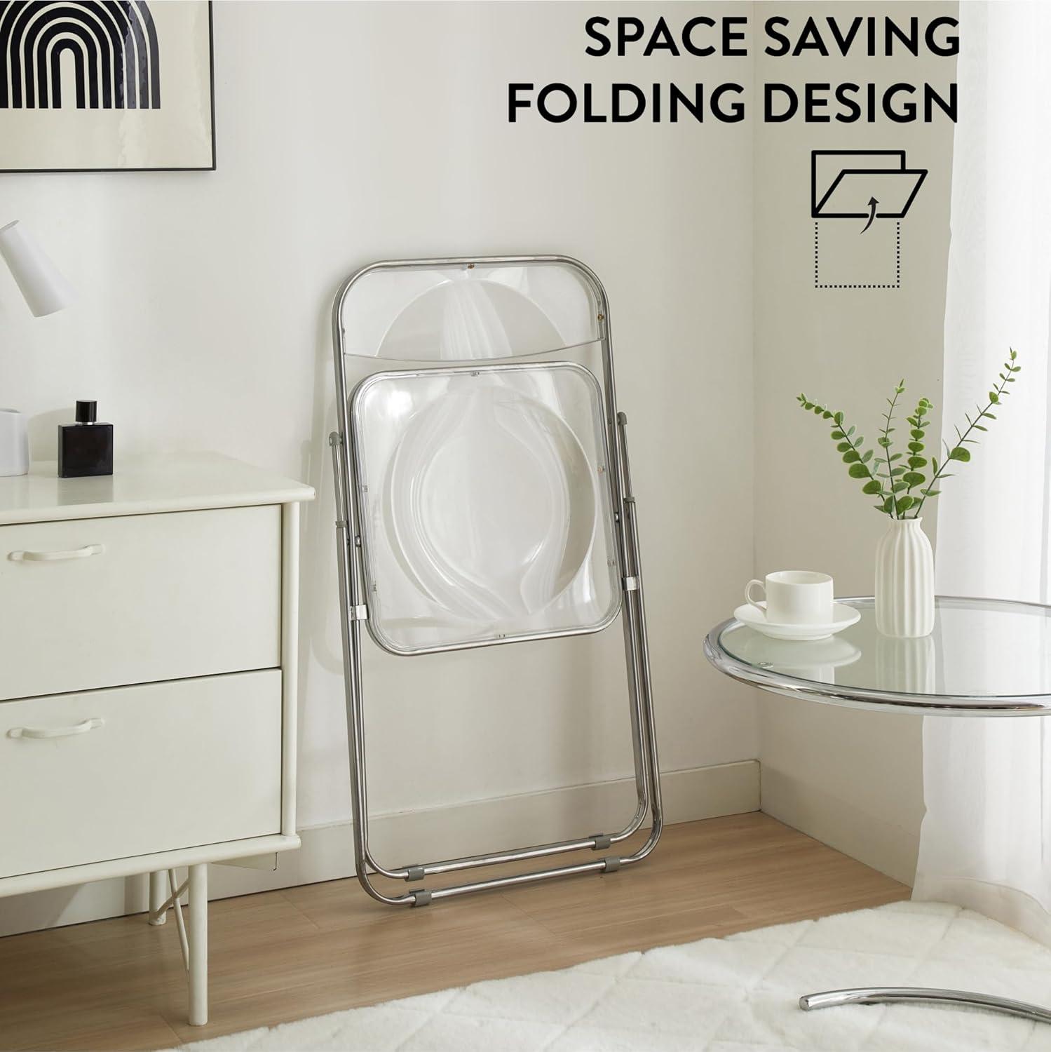 imageUrban Lifestyle Transparent Acrylic Modern Folding Chair with Chrome Frame Clear