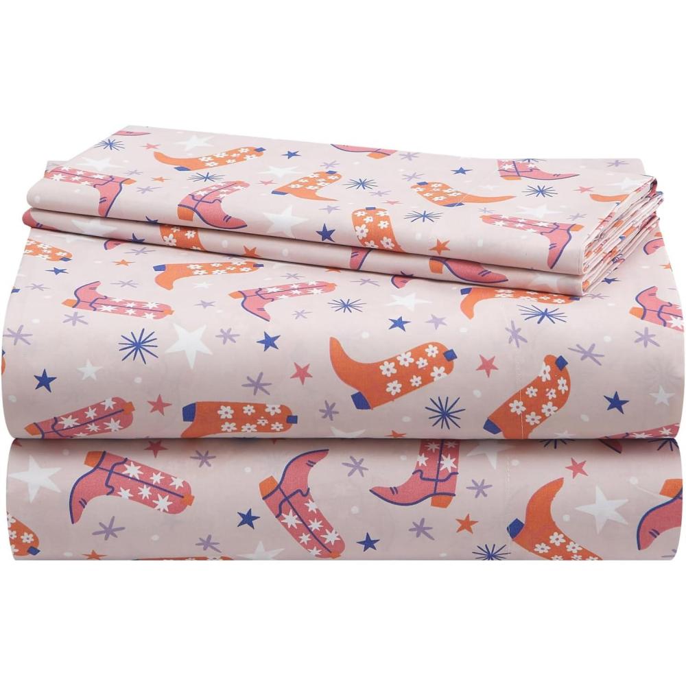 imageUrban Lifestyle 4 Piece Sheet Set Including Top Sheet Fitted Sheet and 2 Pillow Cases Western Cowboy Boot FullCowboy Boot