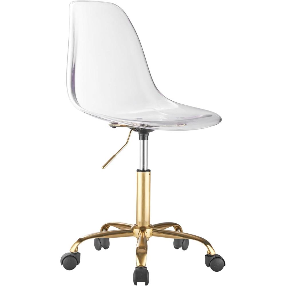 imageUrban Lifestyle Acrylic Rolling Desk Chair Navy Blue with Silver Legs 21D x 19W x 34H InchClear With Gold Base