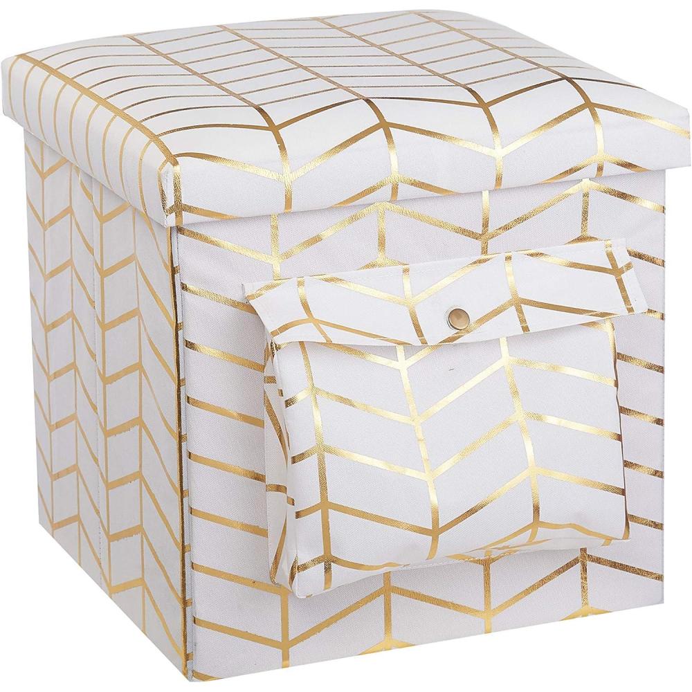 imageUrban Lifestyle Collapsible Storage Ottoman with Laptop Stand Tray Lid and Storage Pocket Gold Geo 15quotx15quotx15quotGold Geo