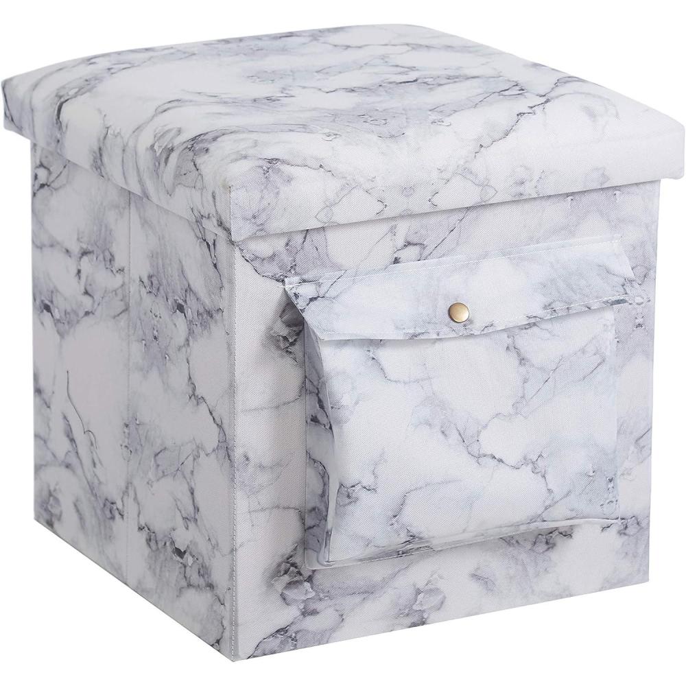 imageUrban Lifestyle Collapsible Storage Ottoman with Laptop Stand Tray Lid and Storage Pocket Marble15quotx15quotx15quot White