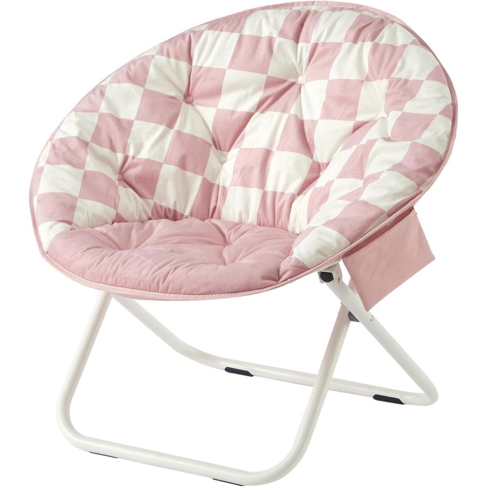 imageUrban Lifestyle Colorblock Micromink Saucer Chair with White Legs PurplePinkWhite Check