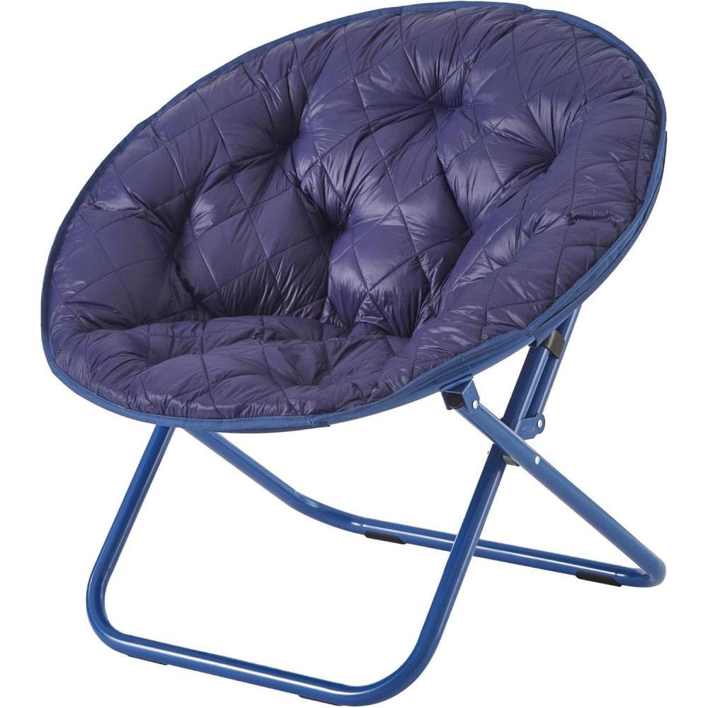 imageUrban Lifestyle Folding Saucer Chair Navy Blue Quilted Cushion Metal Frame 275x295x314 inches