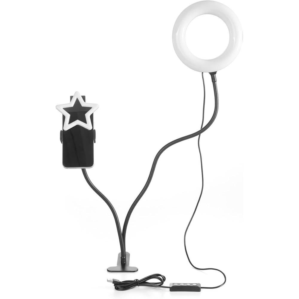 imageUrban Lifestyle LED Ring Light Kit with 3 Dimmable White Light Modes and Clip on USBCord and Battery OperatedPortable for Video Calls Content Creation and Selfies