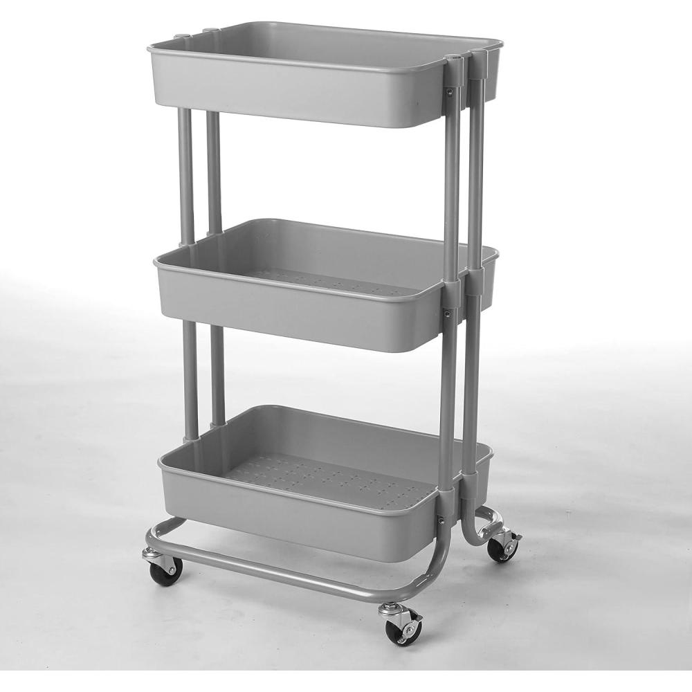 imageUrban Lifestyle Plastic 3 Tier Rolling Storage Cart BlackGrey
