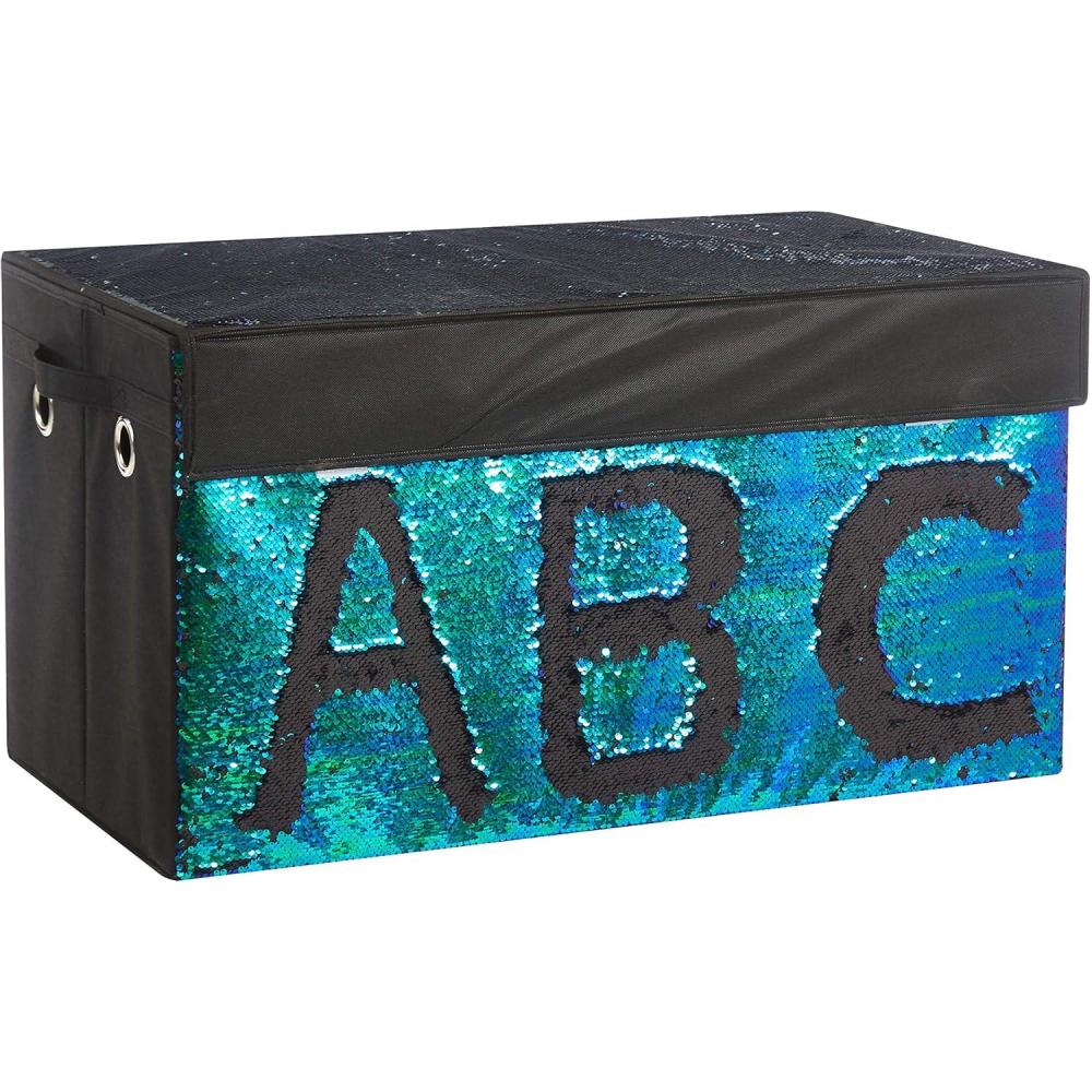 imageUrban Lifestyle Reversible Flip Sequin Foldable Collapsible Storage Bin Trunk MermaidBlackMermaidBlack