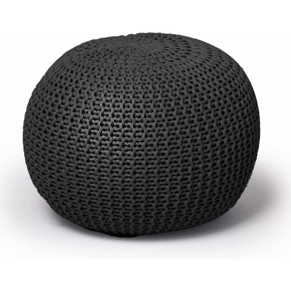 imageUrban Lifestyle Round Knit Pouf Hand Woven Cotton NavyBlack