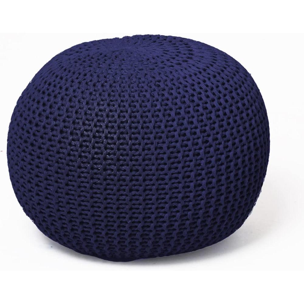 imageUrban Lifestyle Round Knit Pouf Hand Woven Cotton NavyIndigoNavy